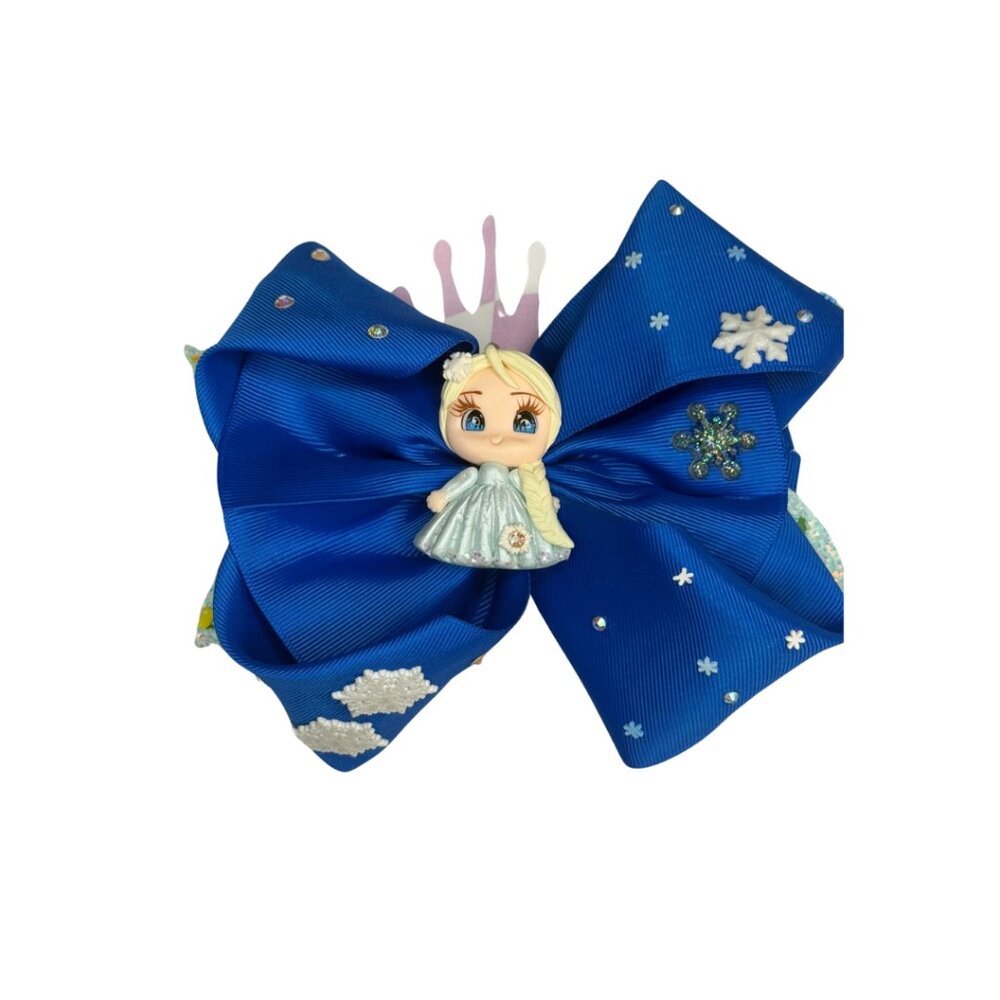 FROZEN Blue Snow Princess Hair Bow with Crown & Snowflakes